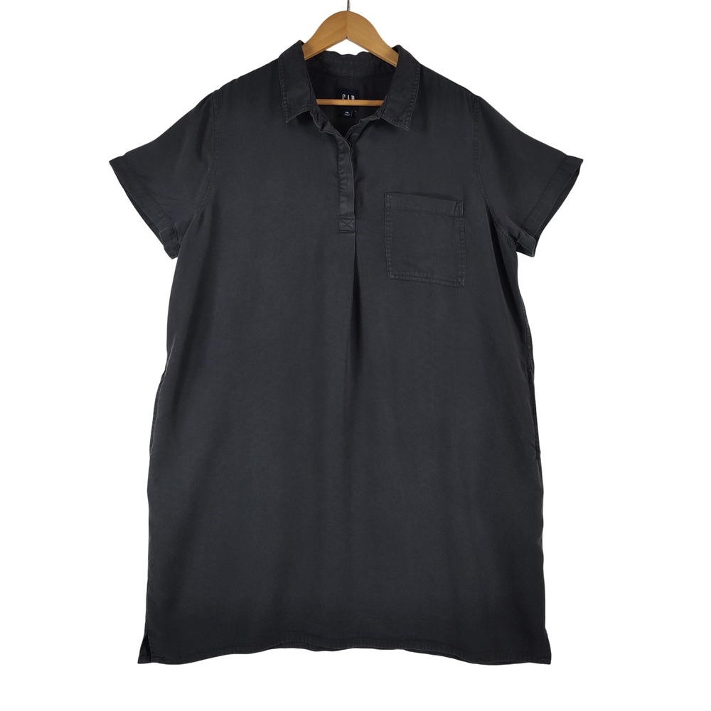 Gap Womens XXL Charcoal Gray 100% Lyocell Short Sleeve Shirt Dress Pockets